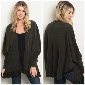 CLEARANCE ‼️OLIVE Long puff sleeve slub- Cardigan